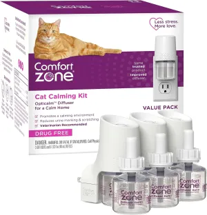 COMFORT ZONE Value Kit: 3 Cat Calming Diffusers & 6 Refills; Cat Pheromones Help Anxiety; Reduce Stress, Urine Marking, Scratching