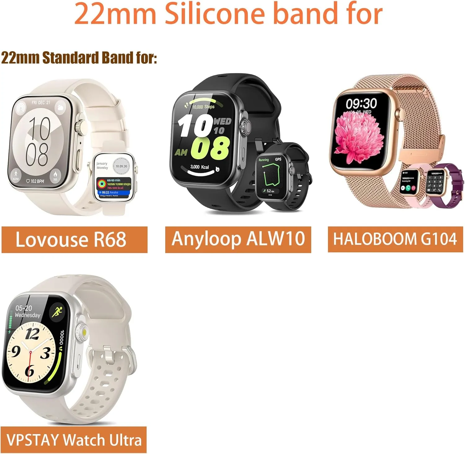 Compatible for Anyloop ALW10 Bands, 22mm Rugged Nylon Sports Strap with Woven Loop Design Compatible for Anyloop ALW10, VPSTAY Watch Ultra, Lovouse R68, HALOBOOM G104 Smartwatch