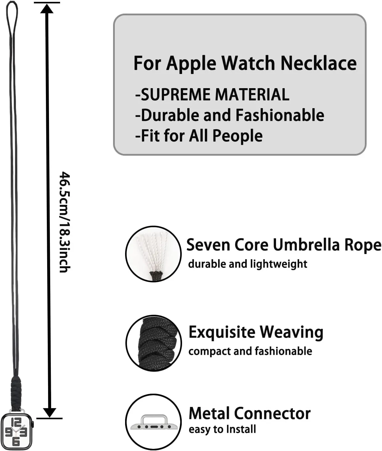 Compatible with Apple Watch Necklace Adapter Pendant, Nylon Weave Chain Compatible with Apple Watch Series 10, Ultra 2, SE, Ultra 9 8 7 6 5 4 38mm 40mm 41mm 42mm 44mm 45mm 46mm 49mm Women Men, Necklace Lanyard Chain Connector for iWatch
