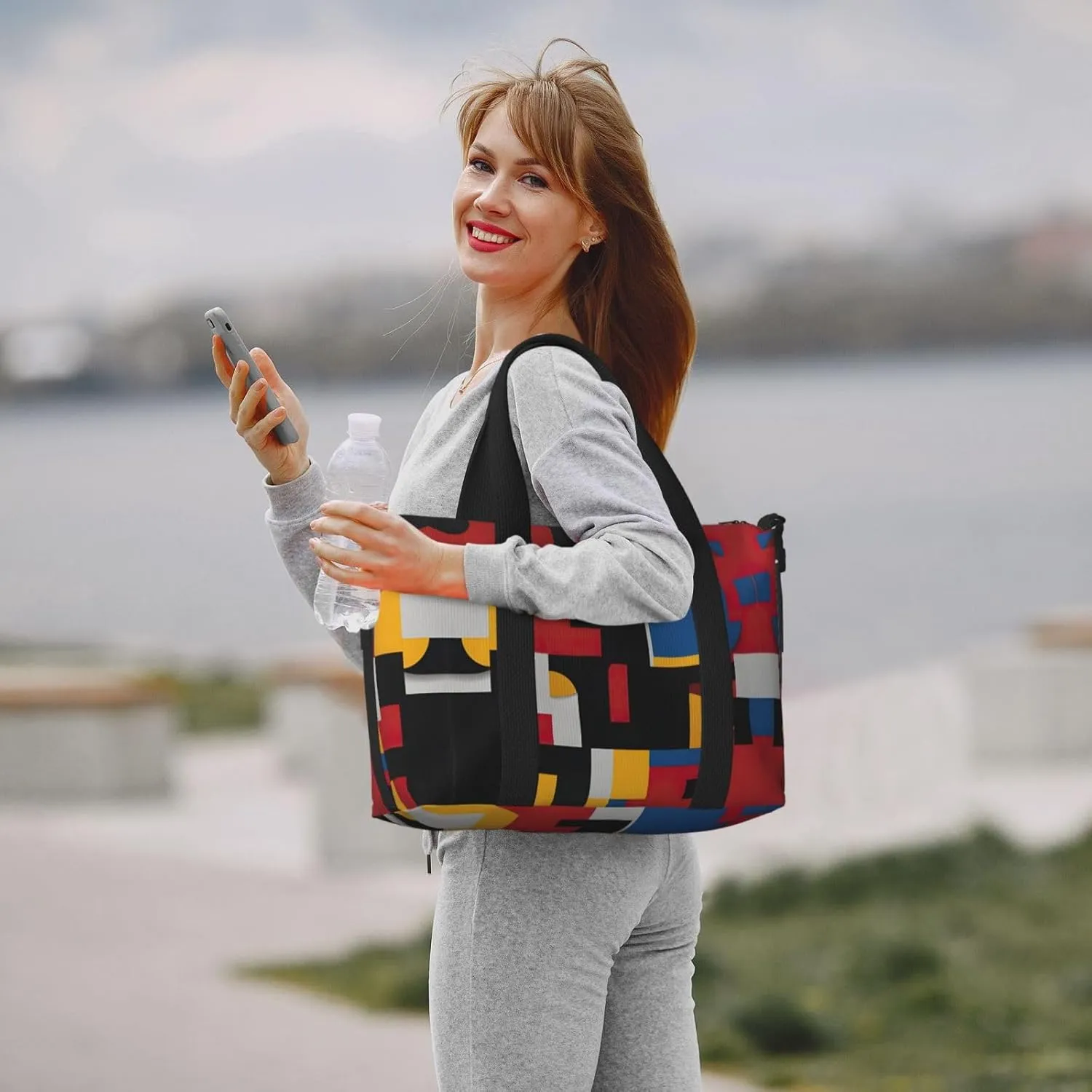 Composition In Red Yellow Travel Duffel Bag Carry On Tote Bags For Men,Weekender Overnight Bag,Sports Tote Gym Bag