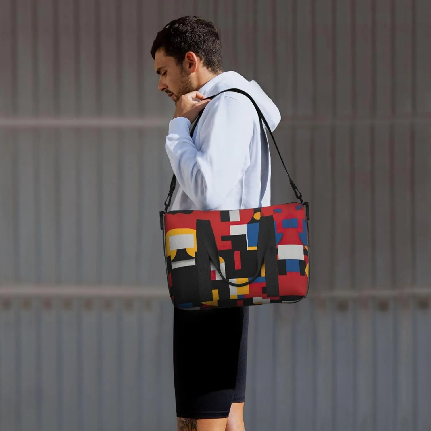 Composition In Red Yellow Travel Duffel Bag Carry On Tote Bags For Men,Weekender Overnight Bag,Sports Tote Gym Bag