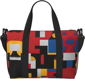 Composition In Red Yellow Travel Duffel Bag Carry On Tote Bags For Men,Weekender Overnight Bag,Sports Tote Gym Bag