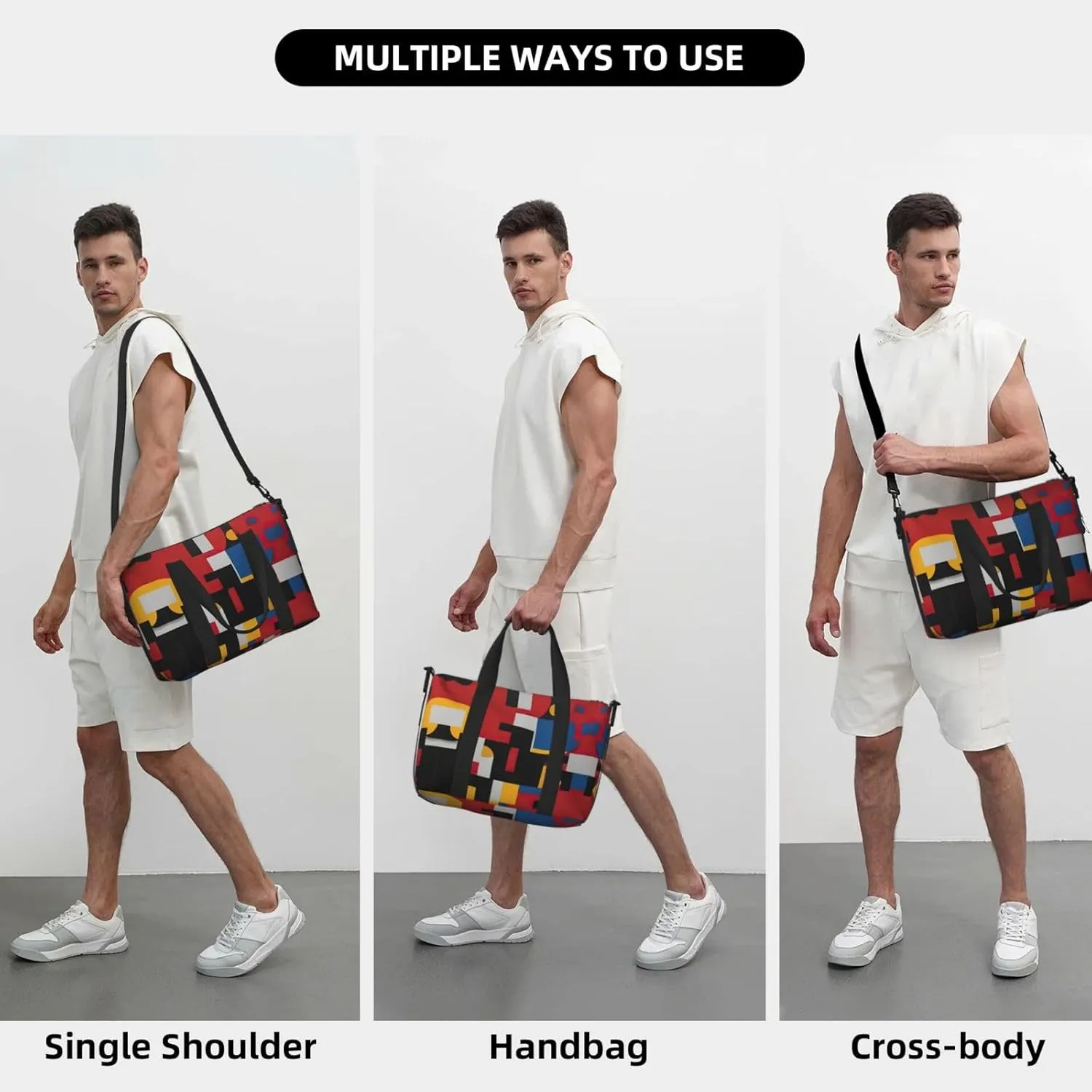 Composition In Red Yellow Travel Duffel Bag Carry On Tote Bags For Men,Weekender Overnight Bag,Sports Tote Gym Bag