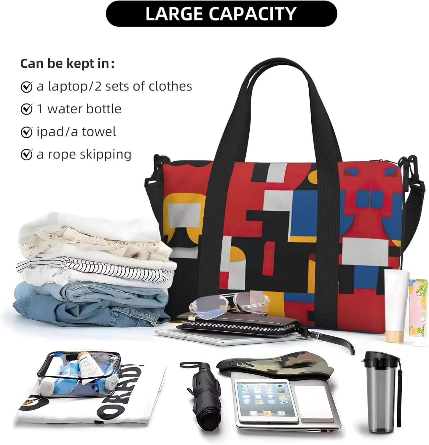 Composition In Red Yellow Travel Duffel Bag Carry On Tote Bags For Men,Weekender Overnight Bag,Sports Tote Gym Bag