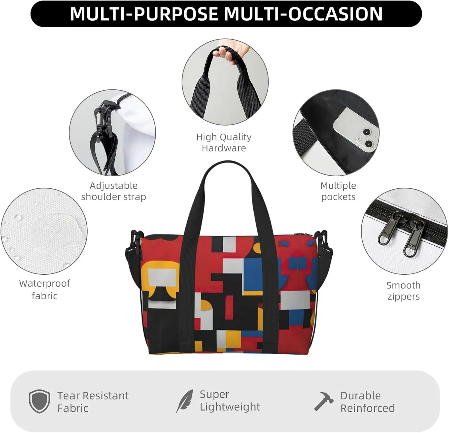 Composition In Red Yellow Travel Duffel Bag Carry On Tote Bags For Men,Weekender Overnight Bag,Sports Tote Gym Bag