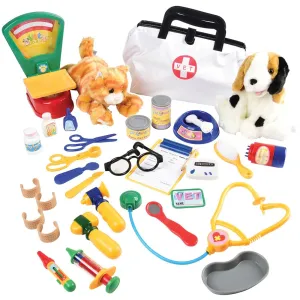 Constructive Playthings CPX-554 Veterinarian Pretend Play Set with Stuffed Puppy and Kitty for Kids