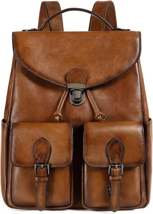 COOLCY Women Vintage Genuine Leather Backpack Purse Fashion Rucksack Practical and Stylish Retro Daypack Bag (Brown) One_Size