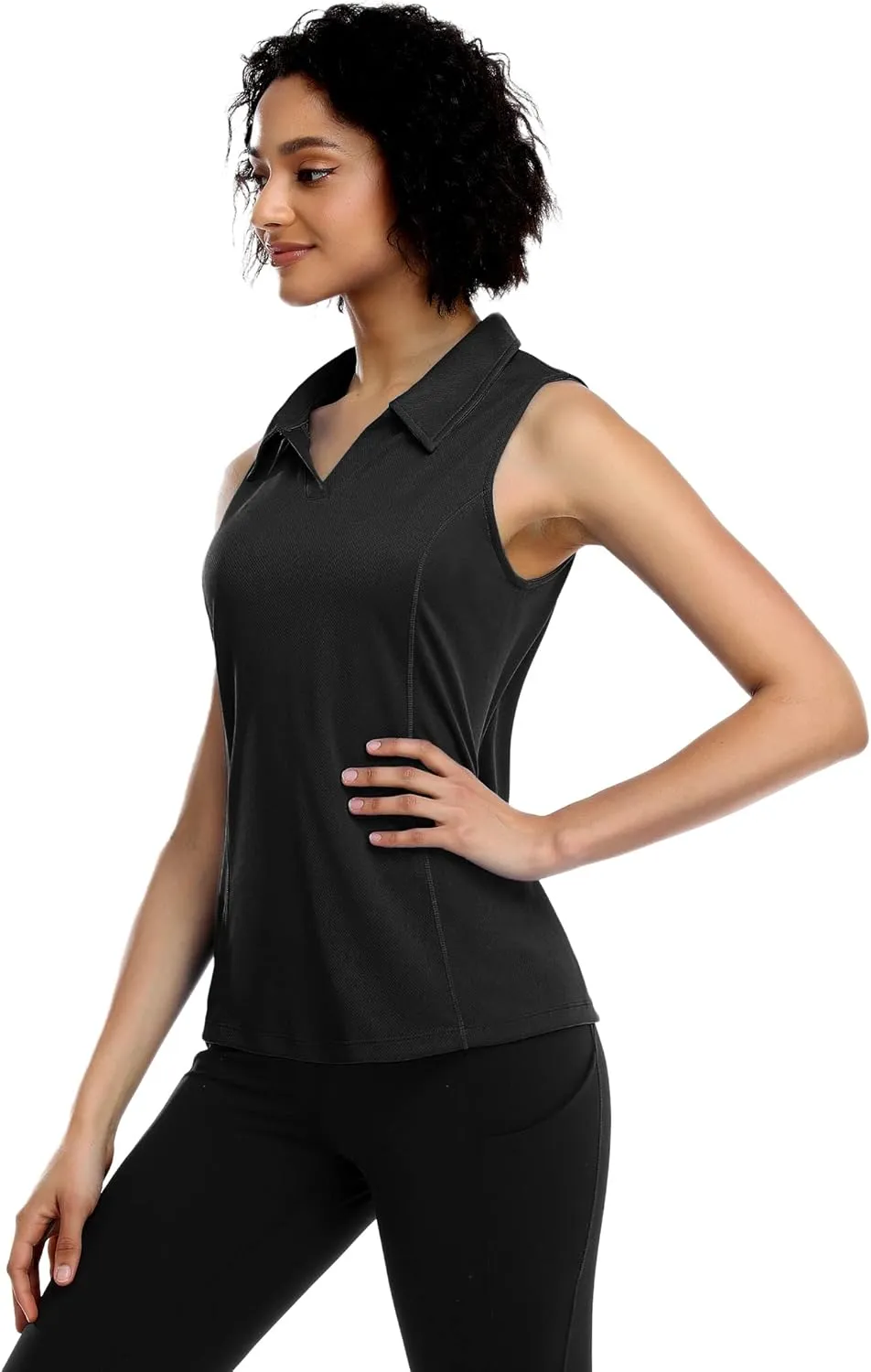 COOrun Women's Golf Polo Shirts Sleeveless Quick Dry Tennis T-Shirts Lightweight V-Neck with Collar Tank Top