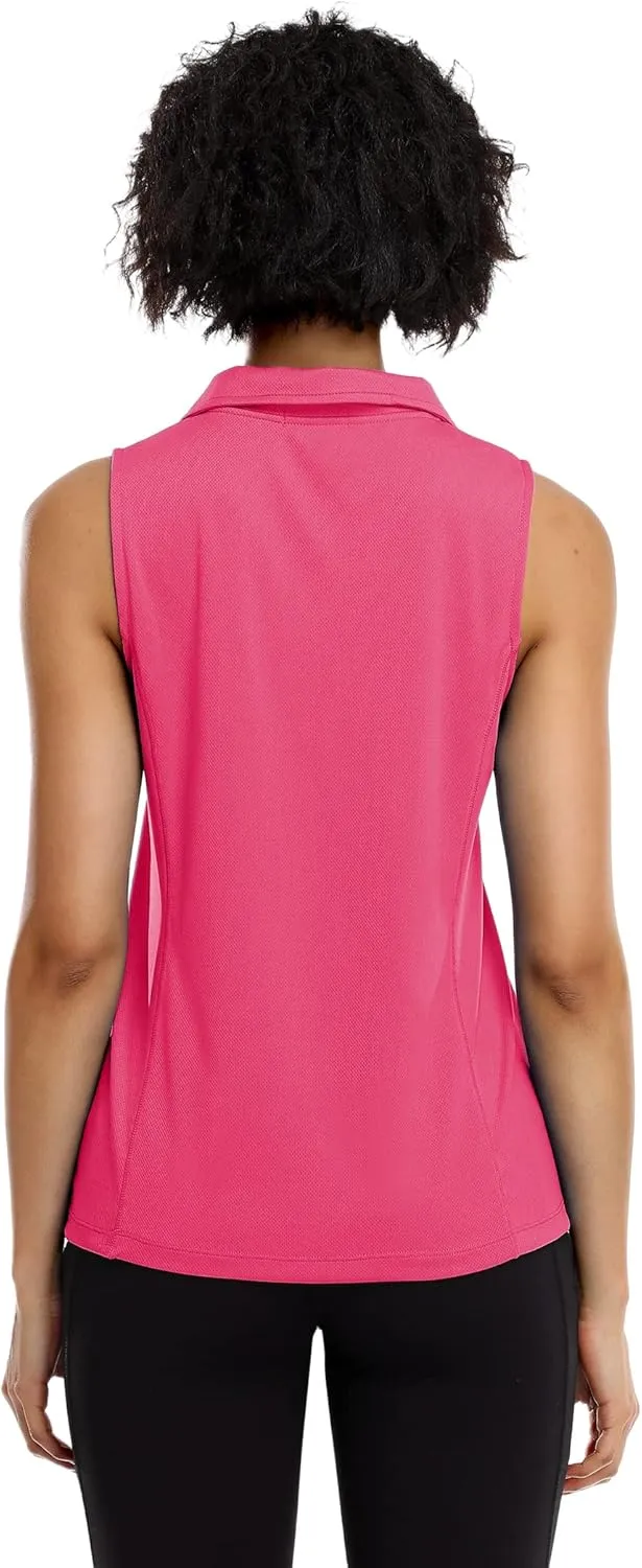 COOrun Women's Golf Polo Shirts Sleeveless Quick Dry Tennis T-Shirts Lightweight V-Neck with Collar Tank Top