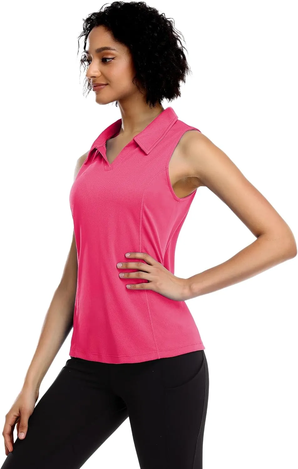 COOrun Women's Golf Polo Shirts Sleeveless Quick Dry Tennis T-Shirts Lightweight V-Neck with Collar Tank Top