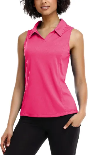 COOrun Women's Golf Polo Shirts Sleeveless Quick Dry Tennis T-Shirts Lightweight V-Neck with Collar Tank Top