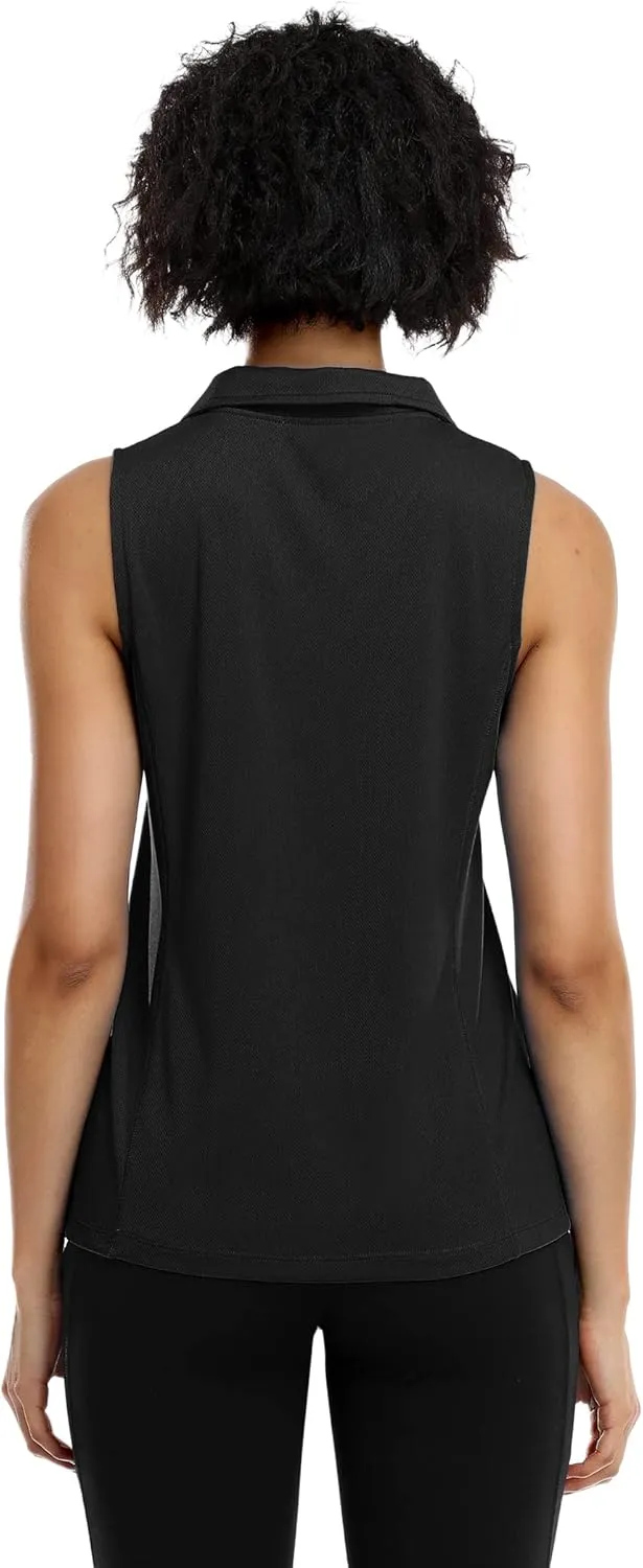 COOrun Women's Golf Polo Shirts Sleeveless Quick Dry Tennis T-Shirts Lightweight V-Neck with Collar Tank Top