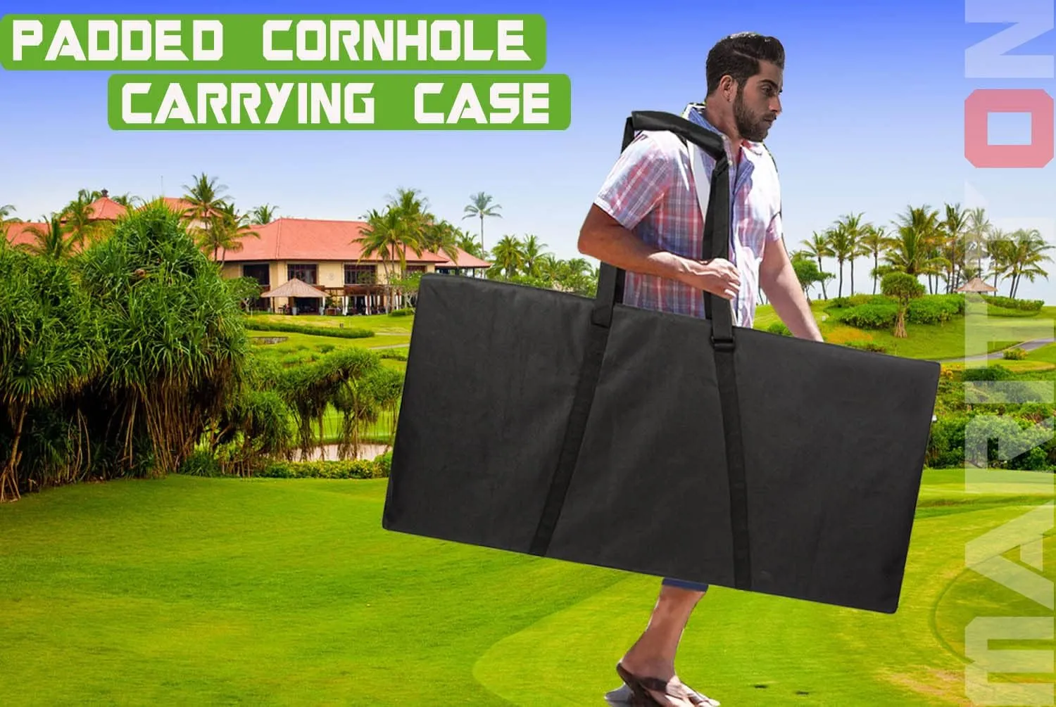 Cornhole Carrying Case for Cornhole Boards with Protective Padded Foam and Adjustable Shoulder Strap. (DK BLK, 4' x 2' Padded Cornhole carrying Case)