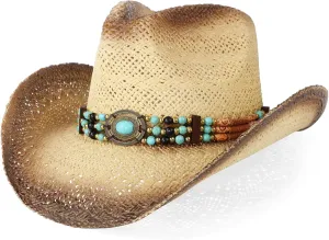 Cowboy Hat,Cowgirl Hat,Cowboy Hats for Women/Mens/Straw Wide with Shapeable Brim Western Cowboy Hat for Womens