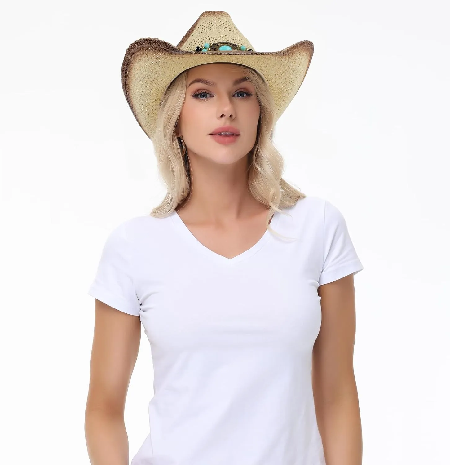 Cowboy Hat,Cowgirl Hat,Cowboy Hats for Women/Mens/Straw Wide with Shapeable Brim Western Cowboy Hat for Womens