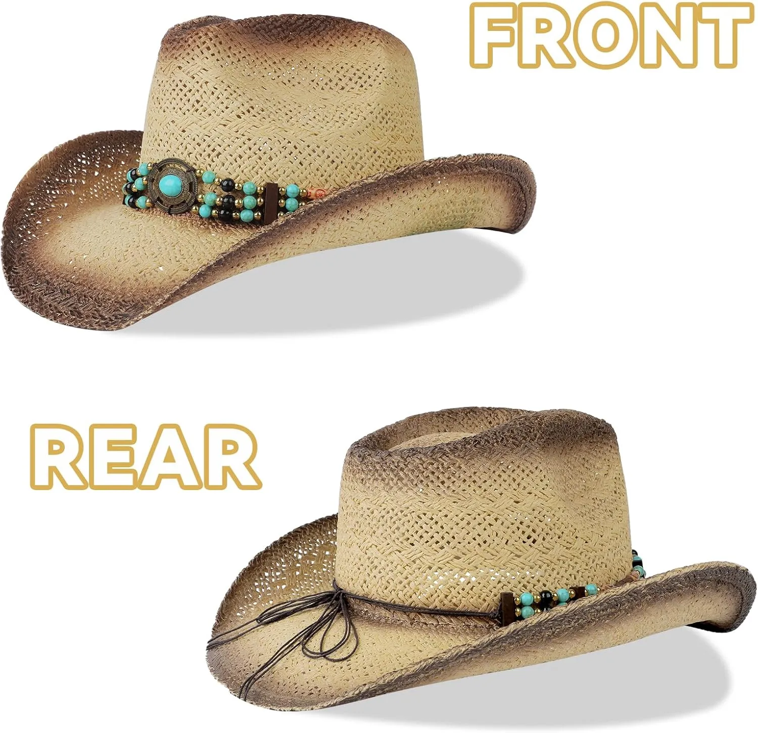 Cowboy Hat,Cowgirl Hat,Cowboy Hats for Women/Mens/Straw Wide with Shapeable Brim Western Cowboy Hat for Womens