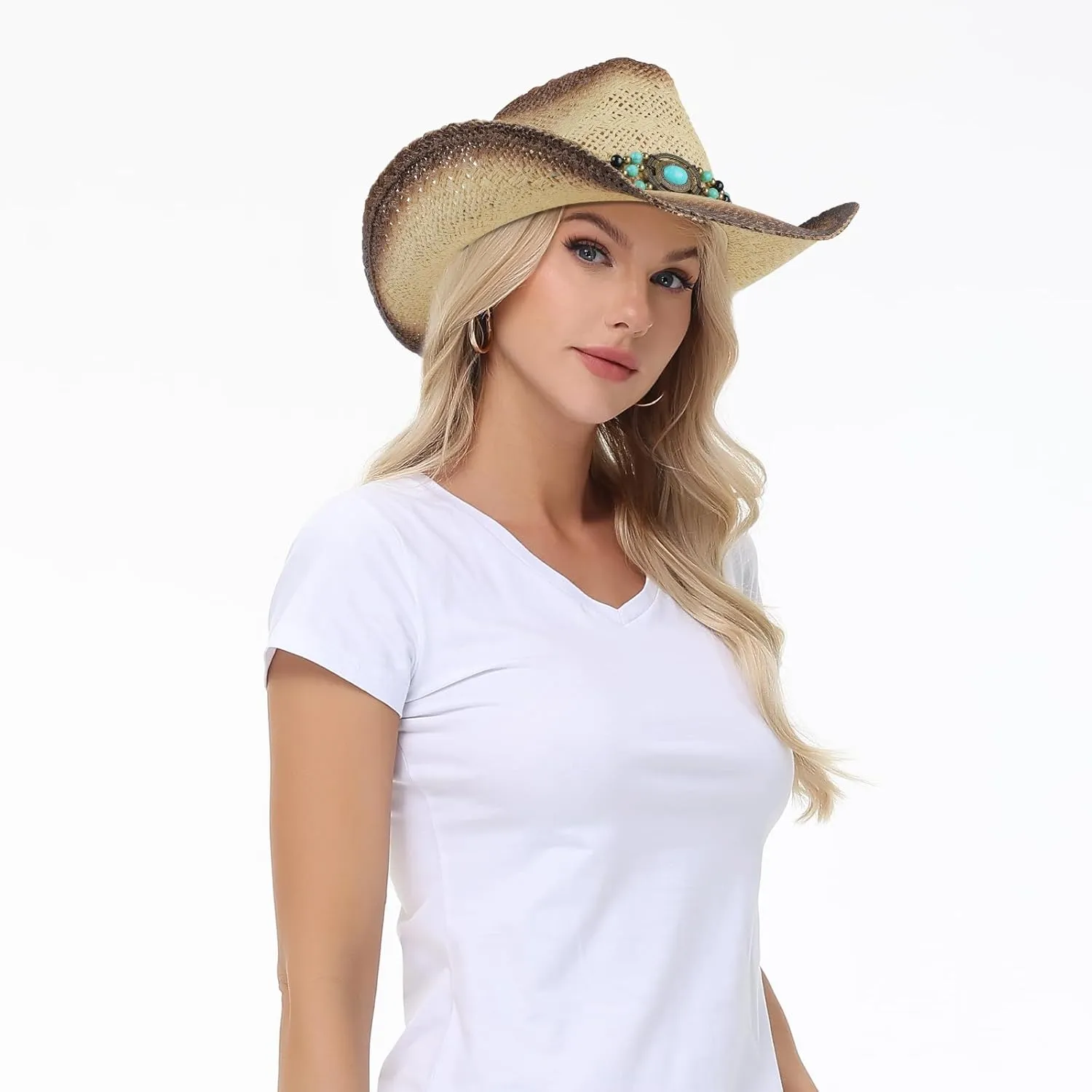 Cowboy Hat,Cowgirl Hat,Cowboy Hats for Women/Mens/Straw Wide with Shapeable Brim Western Cowboy Hat for Womens