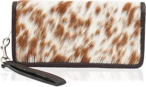 Cowhide Wallet for Women, Cow Skin Zipper Leather Clutch, Western Wristlet Hand Purse, Mothers Day Gift, Fur Wallets for Her