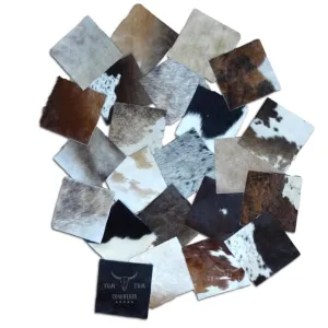 Cowhides Nice Variety 15 Pieces Hair on Cow Hide Scrap Leather Hide Remnant (15), Multi Color, 6x6