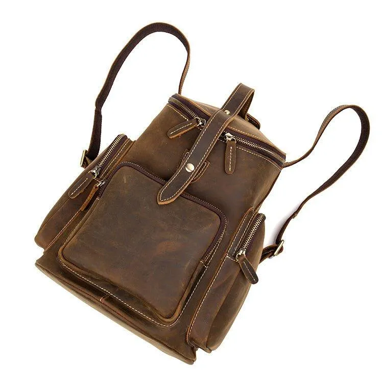 Crazy Horse Genuine Leather Mens Backpack Vintage