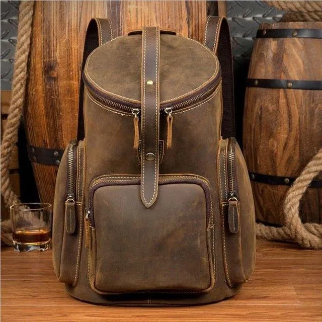 Crazy Horse Genuine Leather Mens Backpack Vintage