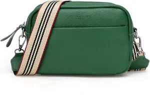 Crossbody Bag for Women Genuine Leather Wide Strap Shoulder Bag Purse Trendy Design Camera Crossbody Purse Top Zip