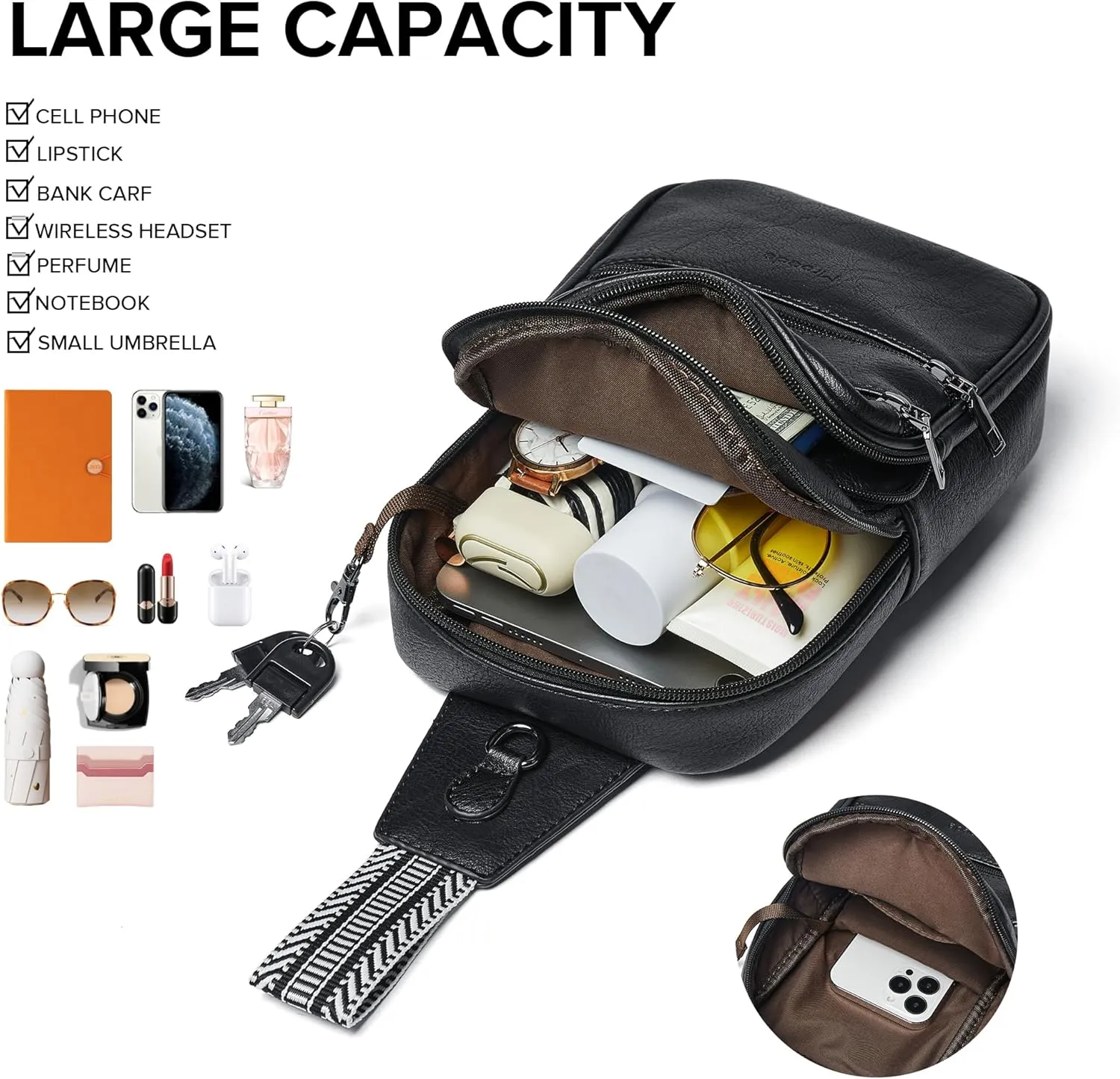 Crossbody Bags for Women Men Sling Bag 5 Pockets Fanny Pack Sling Backpack Chest Daypack Travel Purse Anti Theft