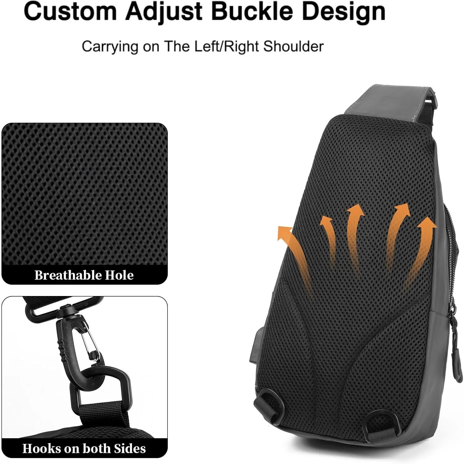 Crossbody Sling Backpack, Mens Cross Body Chest Bag Travel Hiking Daypack Adjustable Shoulder Strap Bags