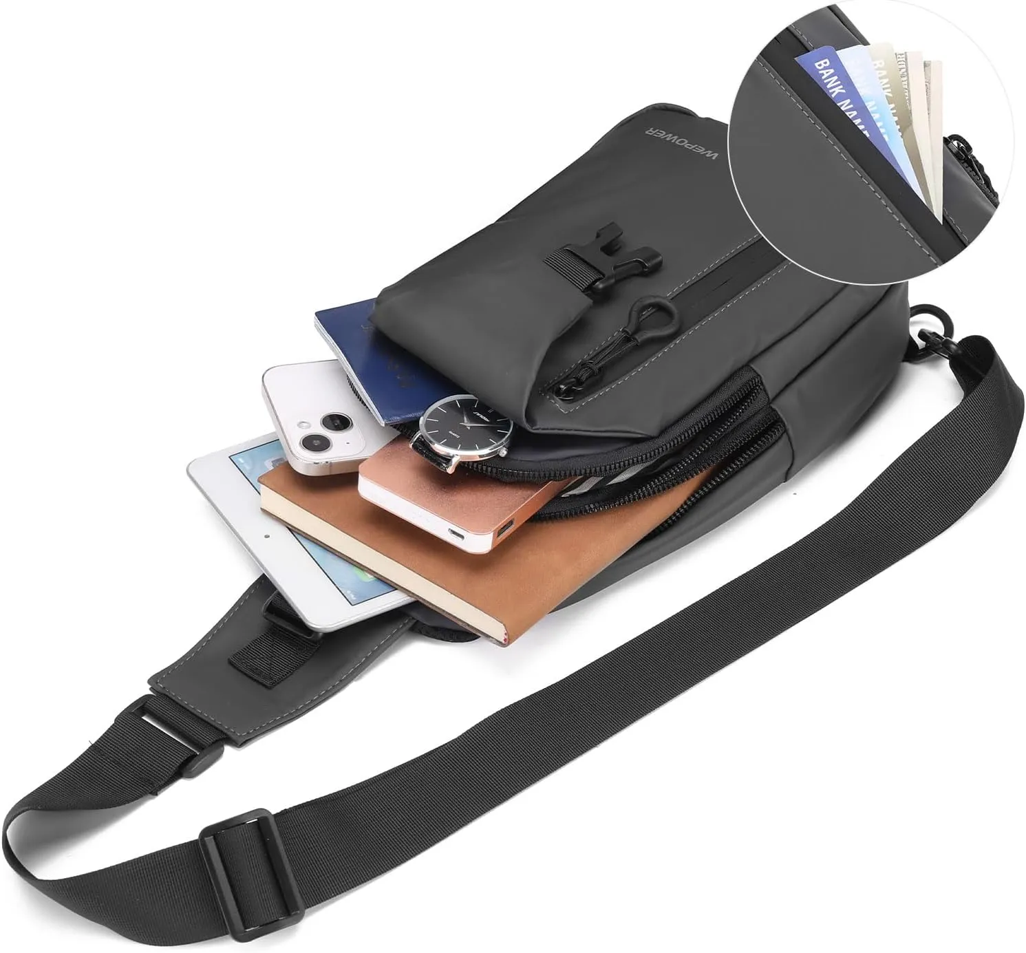 Crossbody Sling Backpack, Mens Cross Body Chest Bag Travel Hiking Daypack Adjustable Shoulder Strap Bags