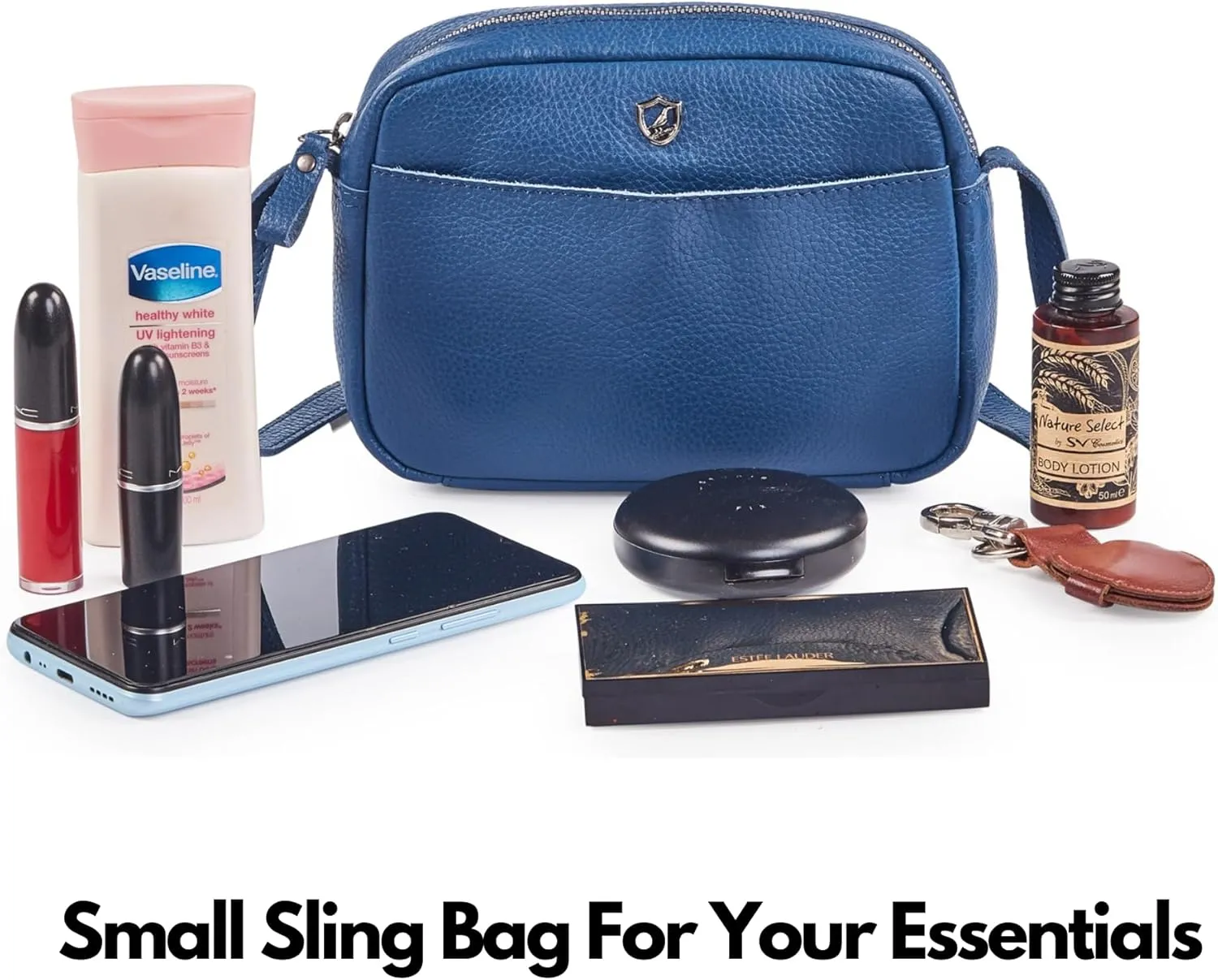 Crossbody Sling Bag for Women Trendy Real Leather Purse Mini Soft Pebbled Crossover with Card Case