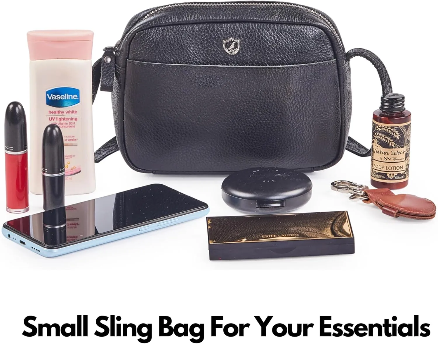 Crossbody Sling Bag for Women Trendy Real Leather Purse Mini Soft Pebbled Crossover with Card Case