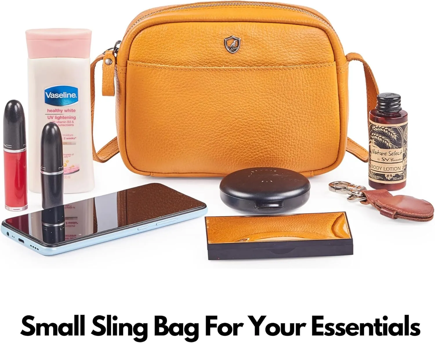 Crossbody Sling Bag for Women Trendy Real Leather Purse Mini Soft Pebbled Crossover with Card Case