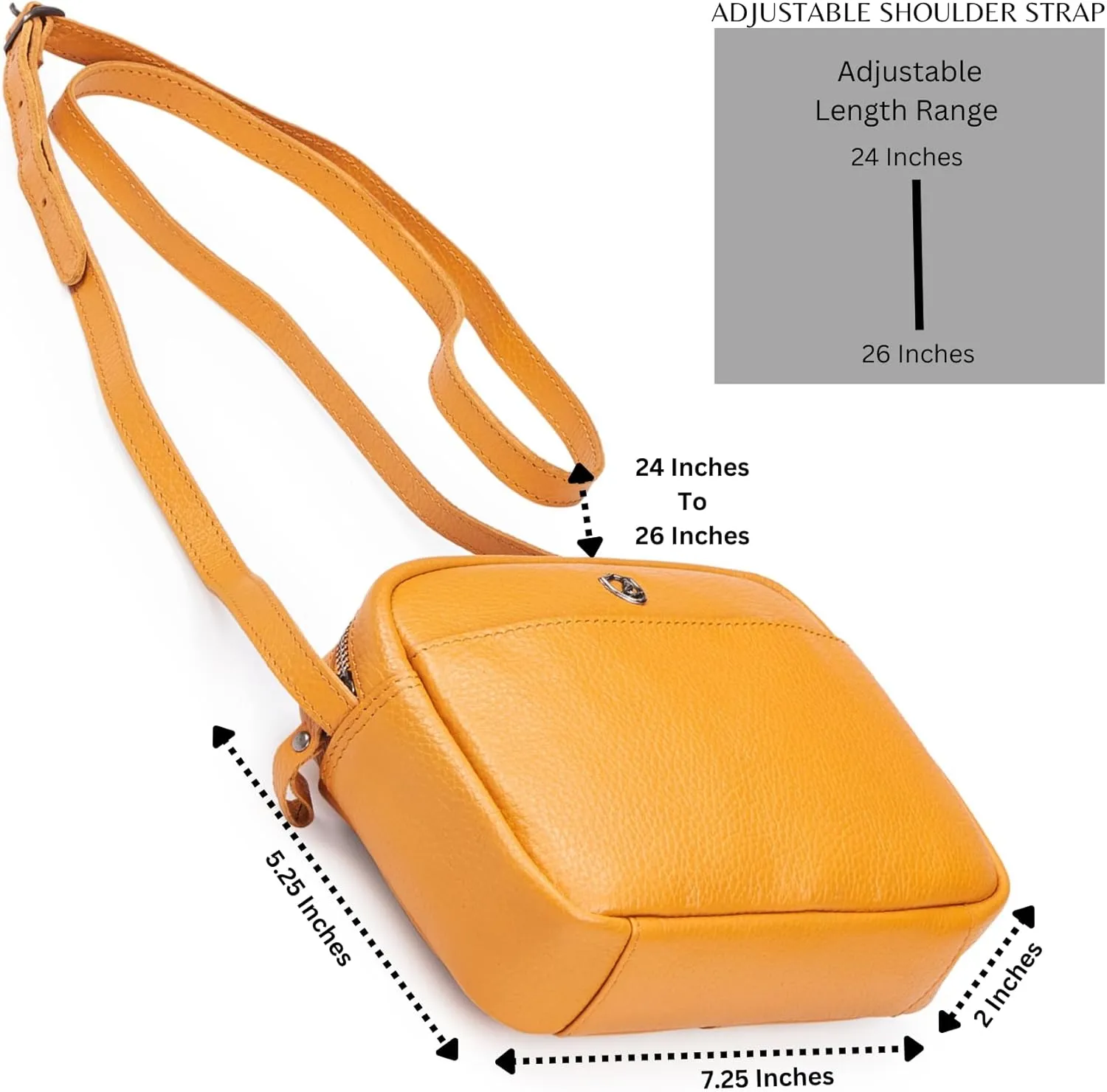 Crossbody Sling Bag for Women Trendy Real Leather Purse Mini Soft Pebbled Crossover with Card Case
