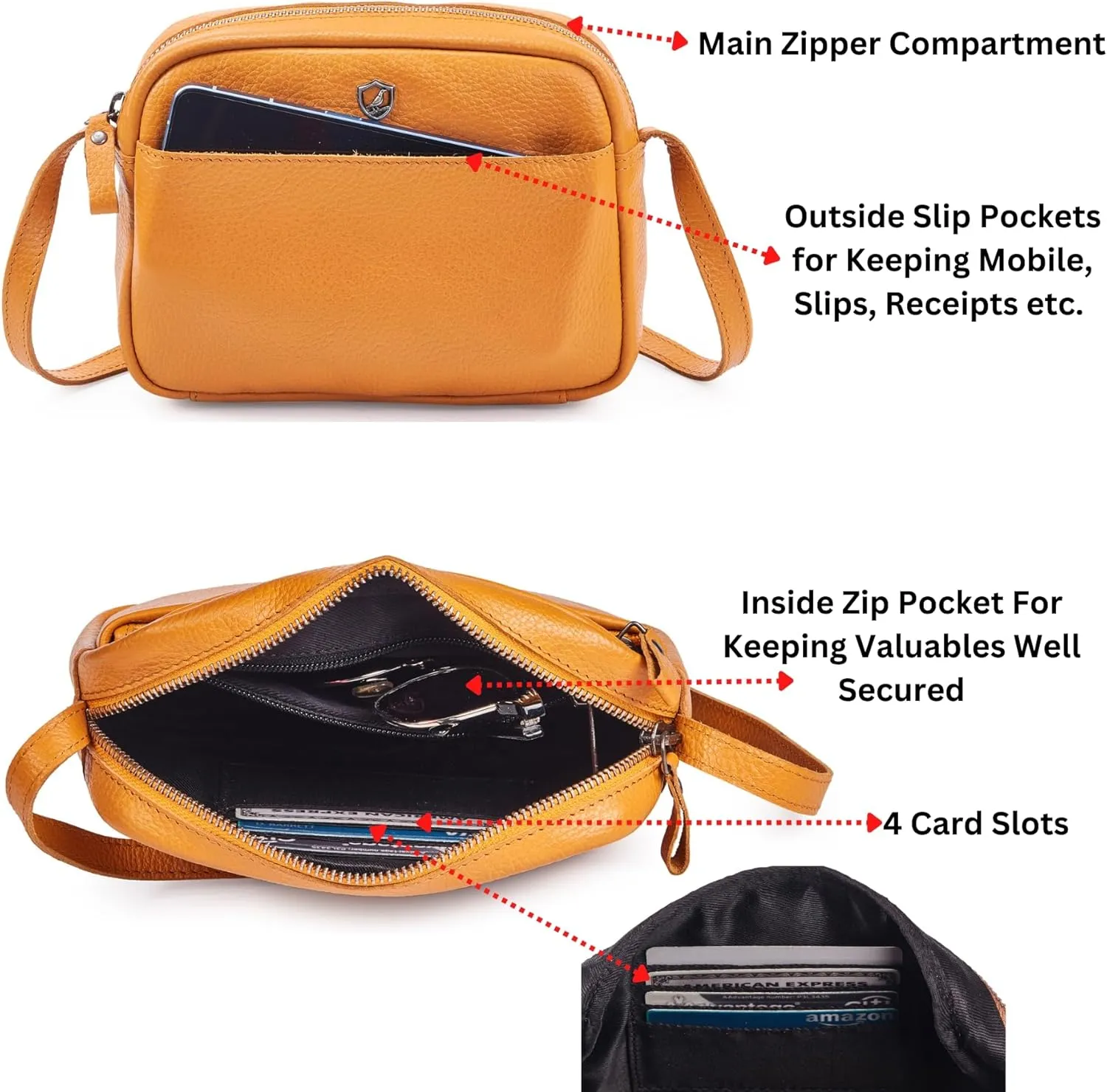 Crossbody Sling Bag for Women Trendy Real Leather Purse Mini Soft Pebbled Crossover with Card Case