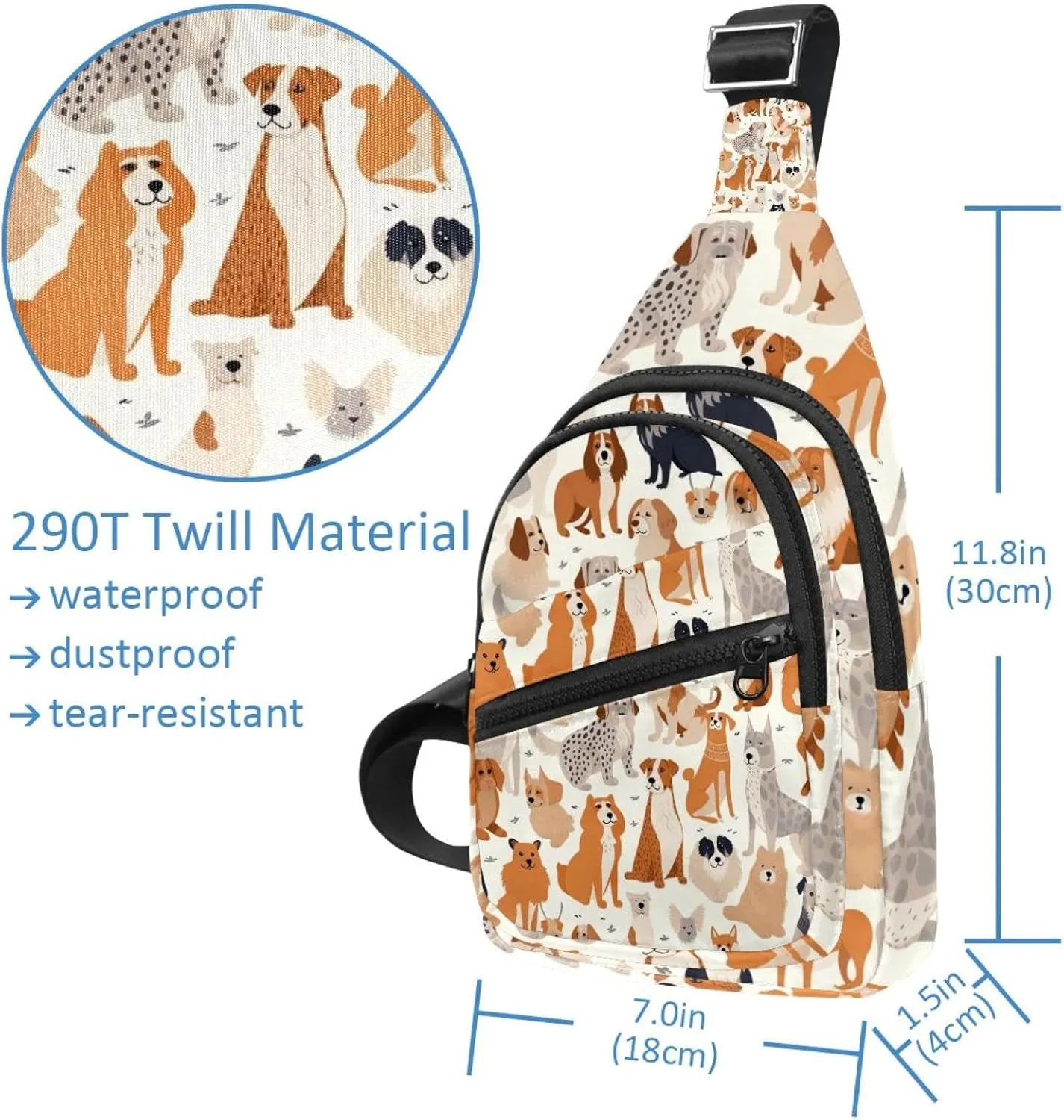 Crossbody Small Sling Bag Backpack for Women Men, Different Breeds of Dog Chest Daypack Crossbody Travel Sports Hiking