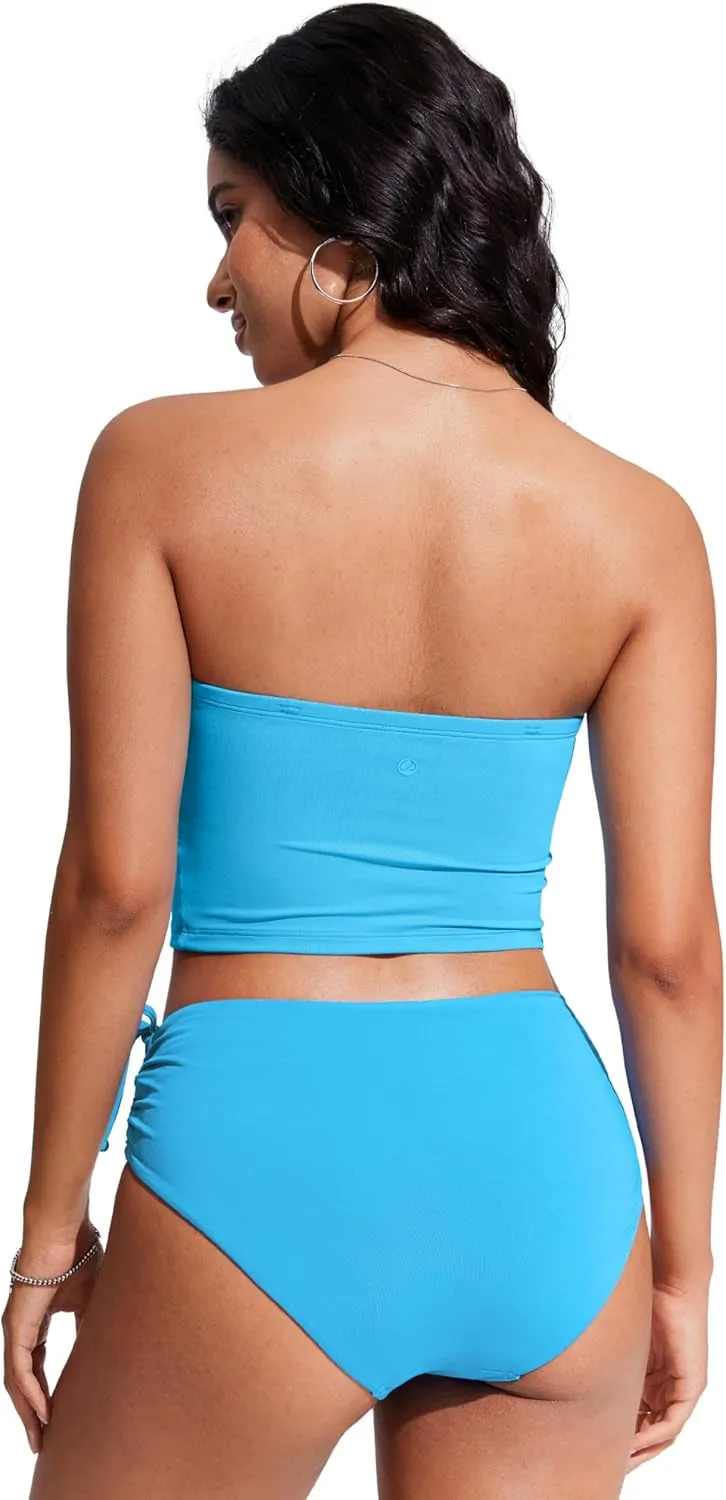 CRZ YOGA Womens Bandeau Bikini Tops Strapless Swimsuit Adjustable Spaghetti Straps Bathing Suit Crop Tankini Padded