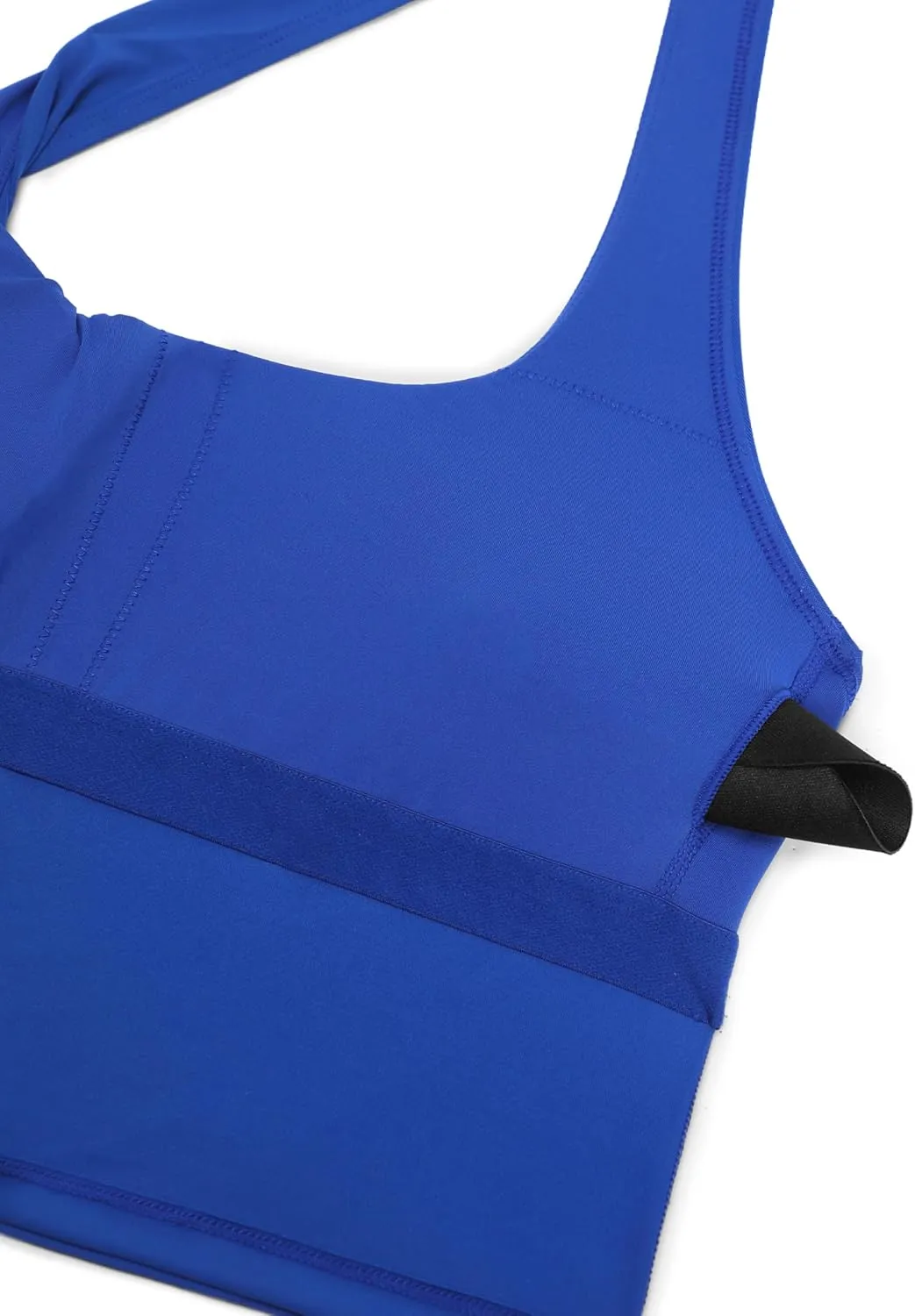 CRZ YOGA Womens Halter Bikini Tops Full Coverage Swim Bathing Suit Scoop Neck Backless Swimsuit Padded