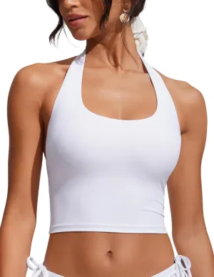 CRZ YOGA Womens Halter Bikini Tops Full Coverage Swim Bathing Suit Scoop Neck Backless Swimsuit Padded