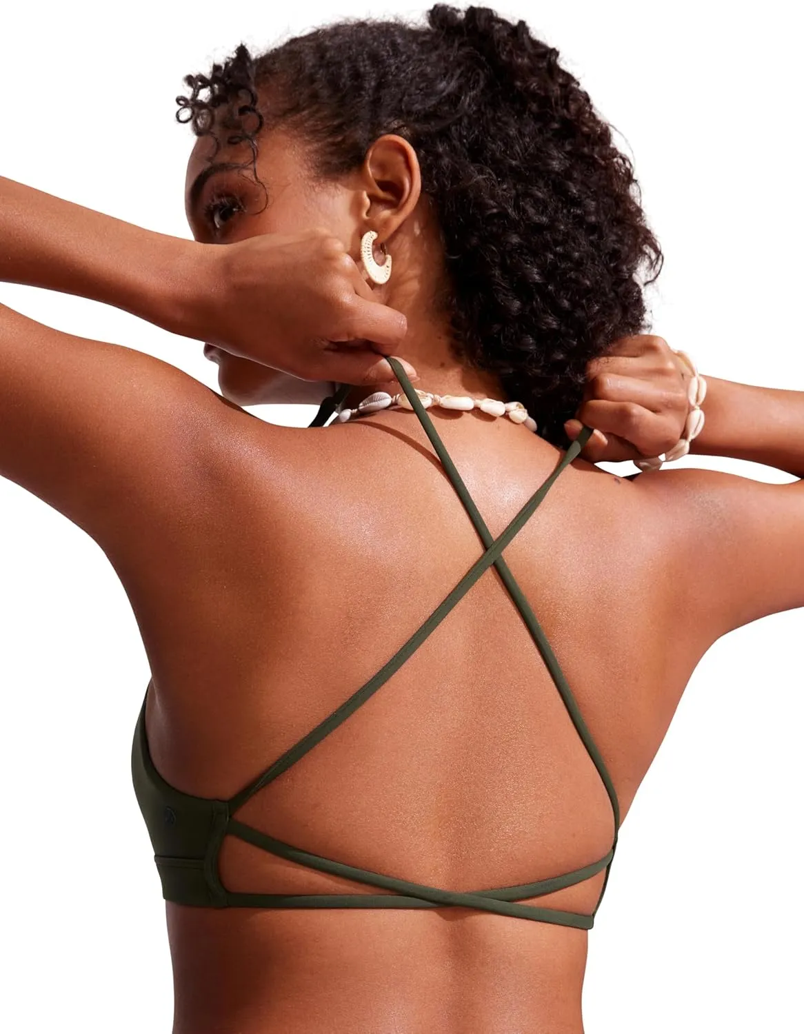 CRZ YOGA Womens V Neck Bikini Tops Criss Cross Back Sexy Swim Bathing Suit Bra Padded