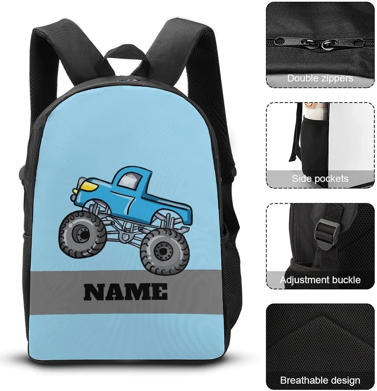 Custom Cartoon Car Backpack Personalized 3 Piece Set Backpack with Your Name Text School Bag Customized Bookbag with Lunch Box and Pencil Case Set for Boys Girls Student