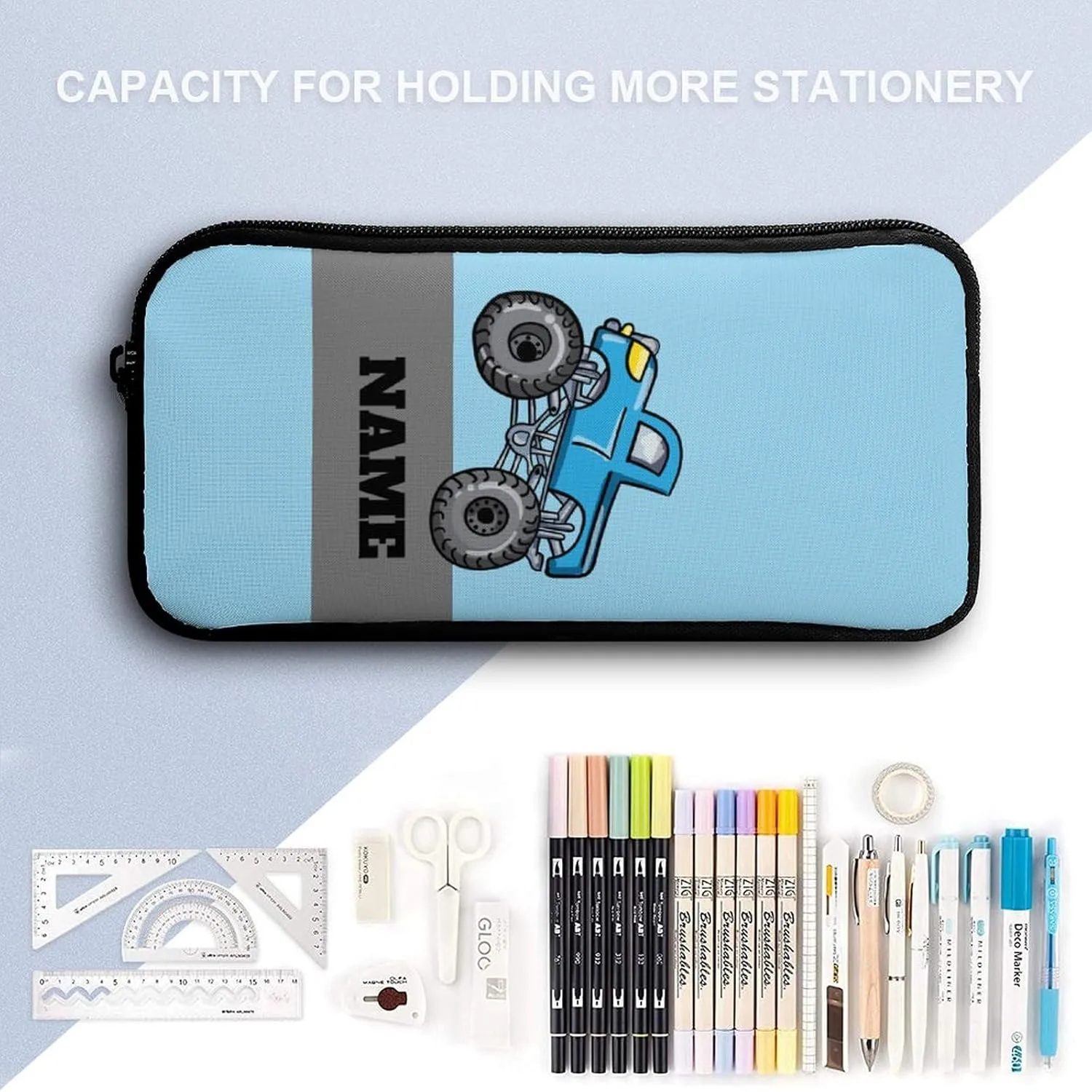 Custom Cartoon Car Backpack Personalized 3 Piece Set Backpack with Your Name Text School Bag Customized Bookbag with Lunch Box and Pencil Case Set for Boys Girls Student