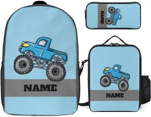 Custom Cartoon Car Backpack Personalized 3 Piece Set Backpack with Your Name Text School Bag Customized Bookbag with Lunch Box and Pencil Case Set for Boys Girls Student