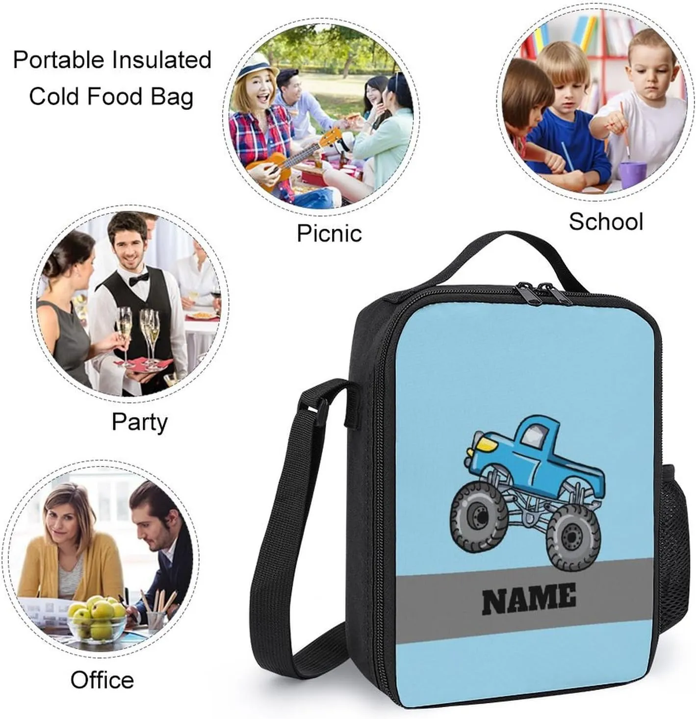 Custom Cartoon Car Backpack Personalized 3 Piece Set Backpack with Your Name Text School Bag Customized Bookbag with Lunch Box and Pencil Case Set for Boys Girls Student
