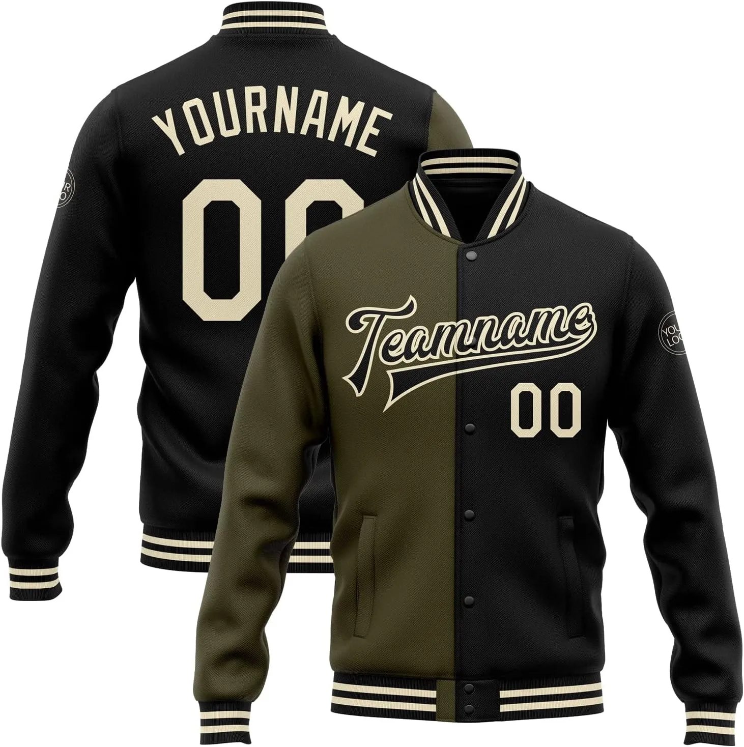 Custom Name Team Name Number Green Cream Fashion Jacket, Personalized Team Name Number Letterman Jacket Baseball Jacket