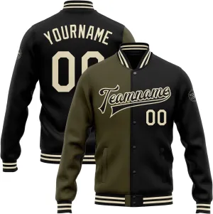 Custom Name Team Name Number Green Cream Fashion Jacket, Personalized Team Name Number Letterman Jacket Baseball Jacket