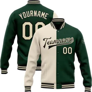 Custom Name Team Name Number Green Cream Fashion Jacket, Personalized Team Name Number Letterman Jacket Baseball Jacket