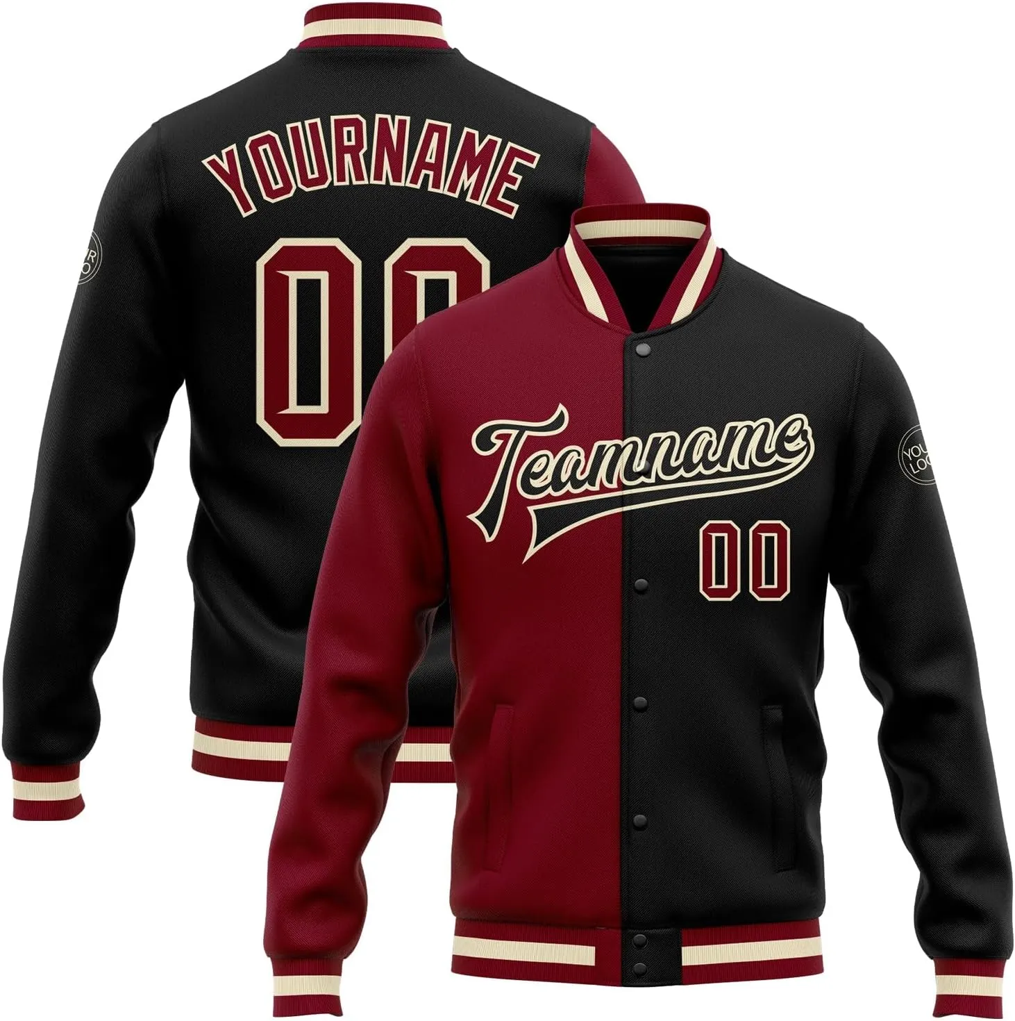Custom Name Team Name Number Green Cream Fashion Jacket, Personalized Team Name Number Letterman Jacket Baseball Jacket