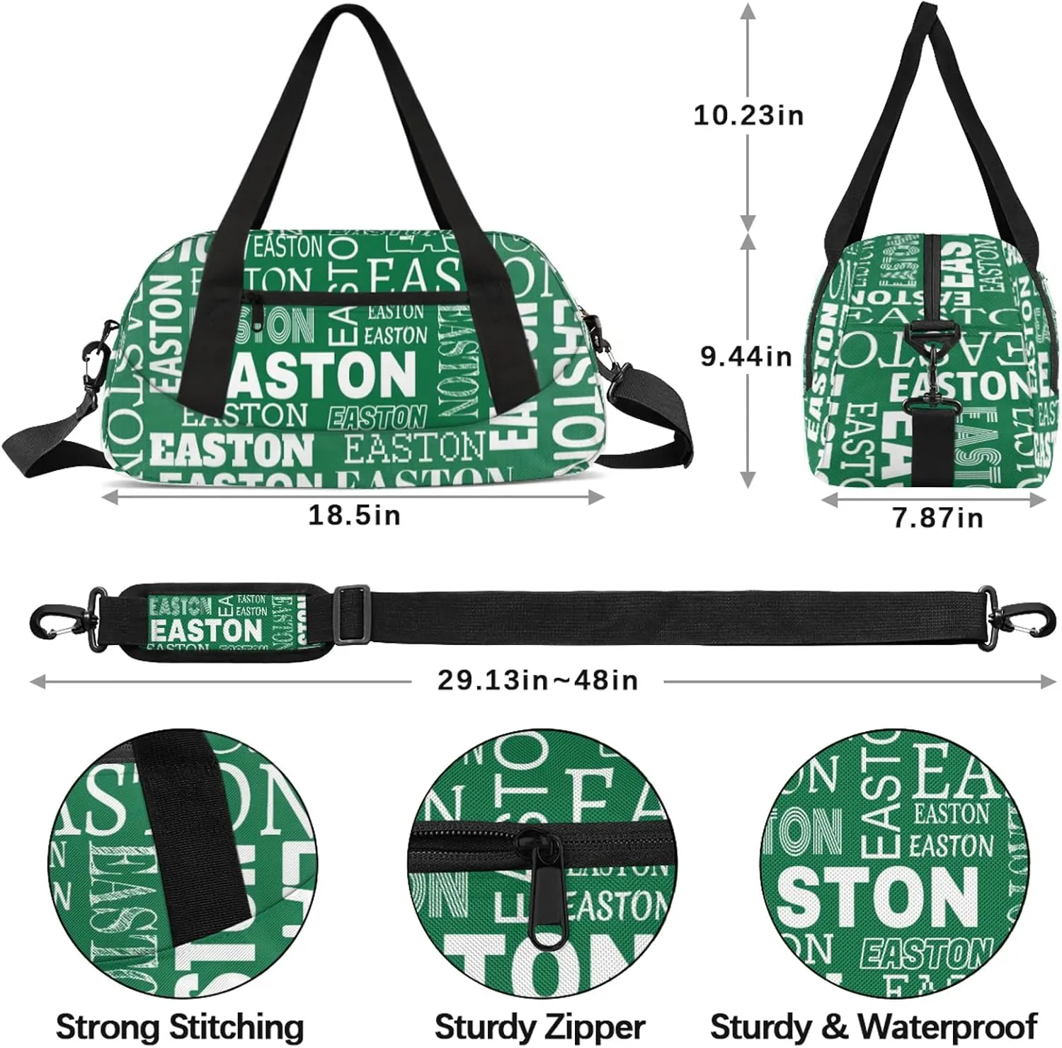 Custom Sport Gym Duffel Bag with Name Personalized Travel Overnight Bag Waterproof Customized Dance Bag Carry-On Tote 18.5in, Green