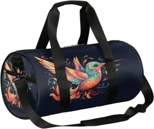 Customized Sports Gym Duffel Bag for Women & Men with Name,Abstract Hummingbird Ethnic Pattern Waterproof Personalized Tote Travel Beach Bag for Weekender Overnight Dance Carry-On Bag