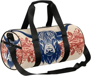 Customized Sports Gym Duffel Bag for Women & Men with Name,Cattle Head Printing Waterproof Personalized Tote Travel Beach Bag for Weekender Overnight Dance Carry-On Bag
